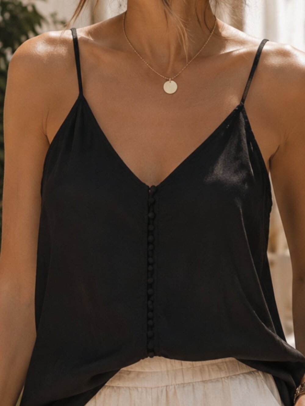 knot sisters Black Button Back Cami Tank Top Size M Minimalist Adjustable Straps